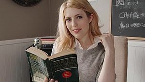  Blonde teacher having a wild fuck on a bed