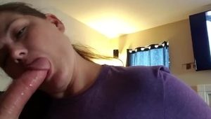  Brunette MILF cocksucker throats hard dick for a facial