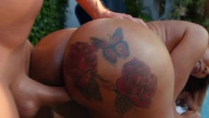  Ebony with impressive shapes gets giant white dick in her possession